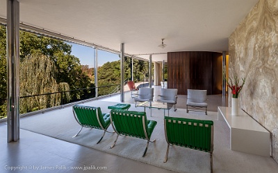 The Tugendhat House - completed in 1930 - Living room - The plate glass windows decend into the basement.  Brno, The Czech Republic